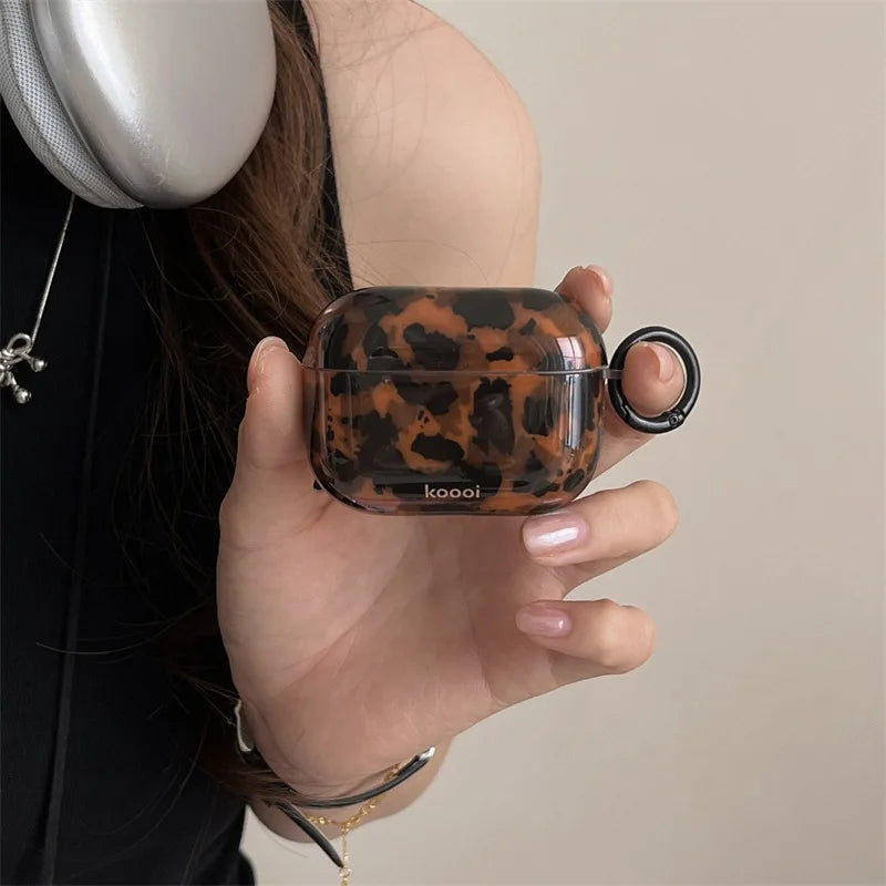 for Airpods Pro 3 Leopard Pattern Amber Tortoiseshell Case for Airpods 4 Wireless Bluetooth Charging Box for Airpods Pro 2 Cover