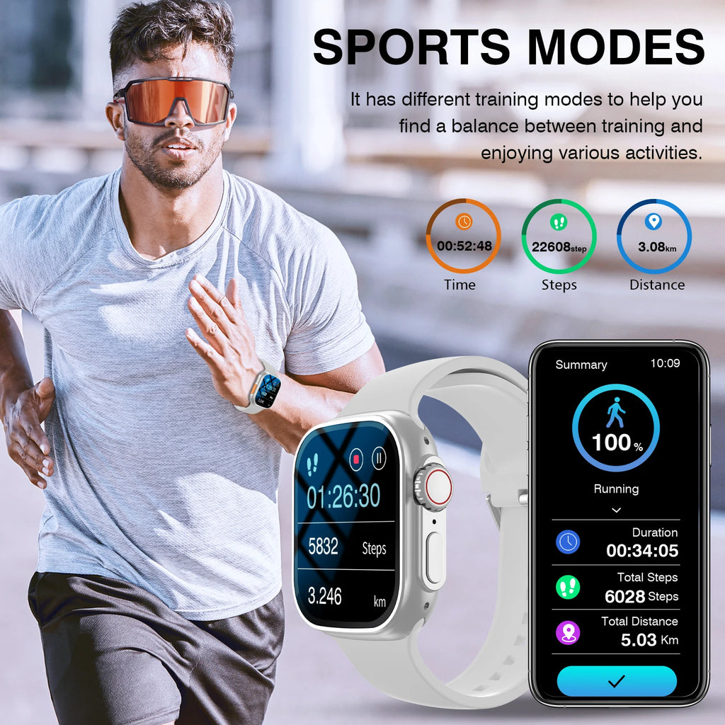 2.01'' Sports Smart Watch Fitness Clock Health Monitor Waterproof Smartwatch Wireless Call Watches for Men Women IOS Xiaomi 2026