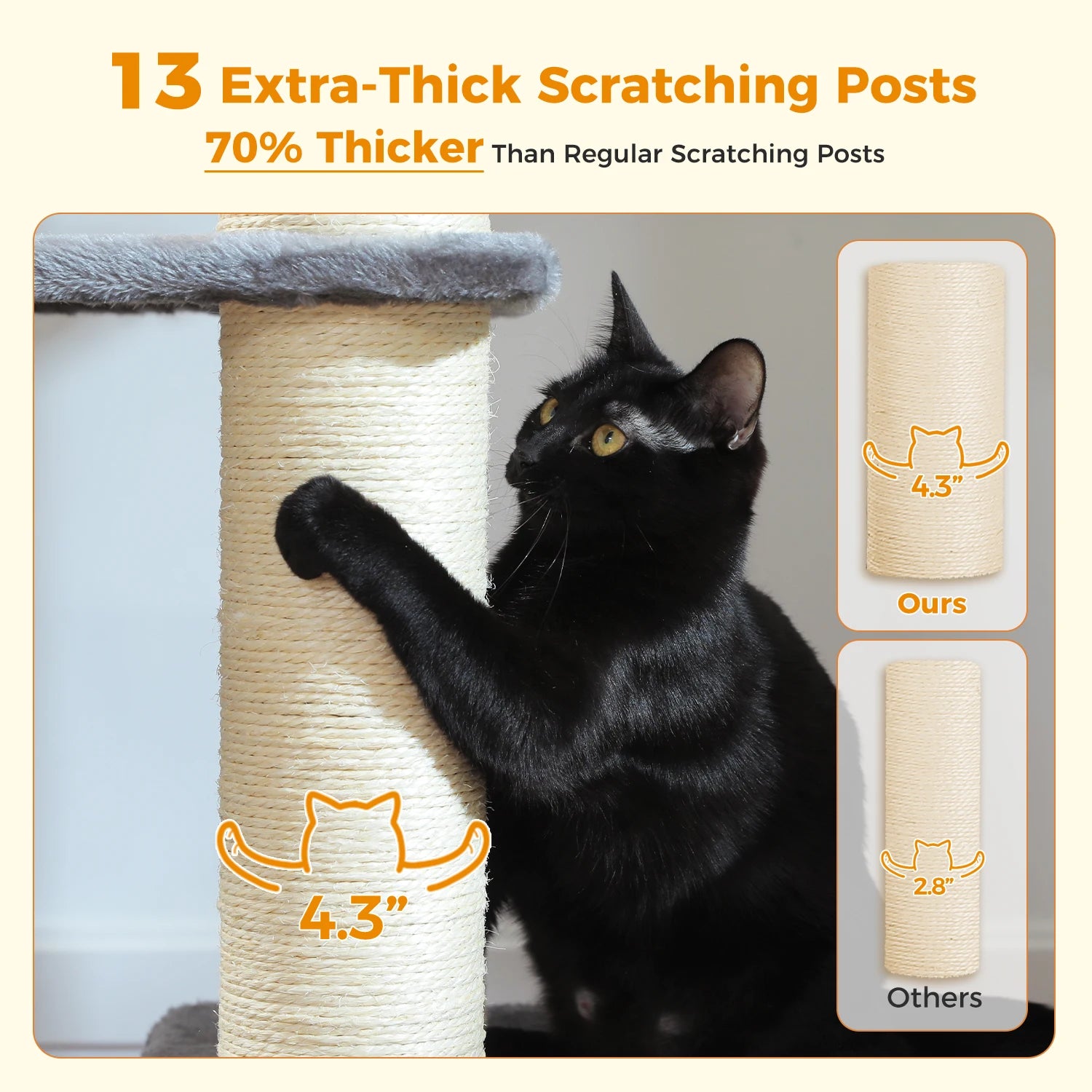 Multi-Level Cat Tree with Scratching Posts, Cozy Condo, Super Large Perch, Deep Hammocks, Tall Cat Tower for Indoor Adult Cats