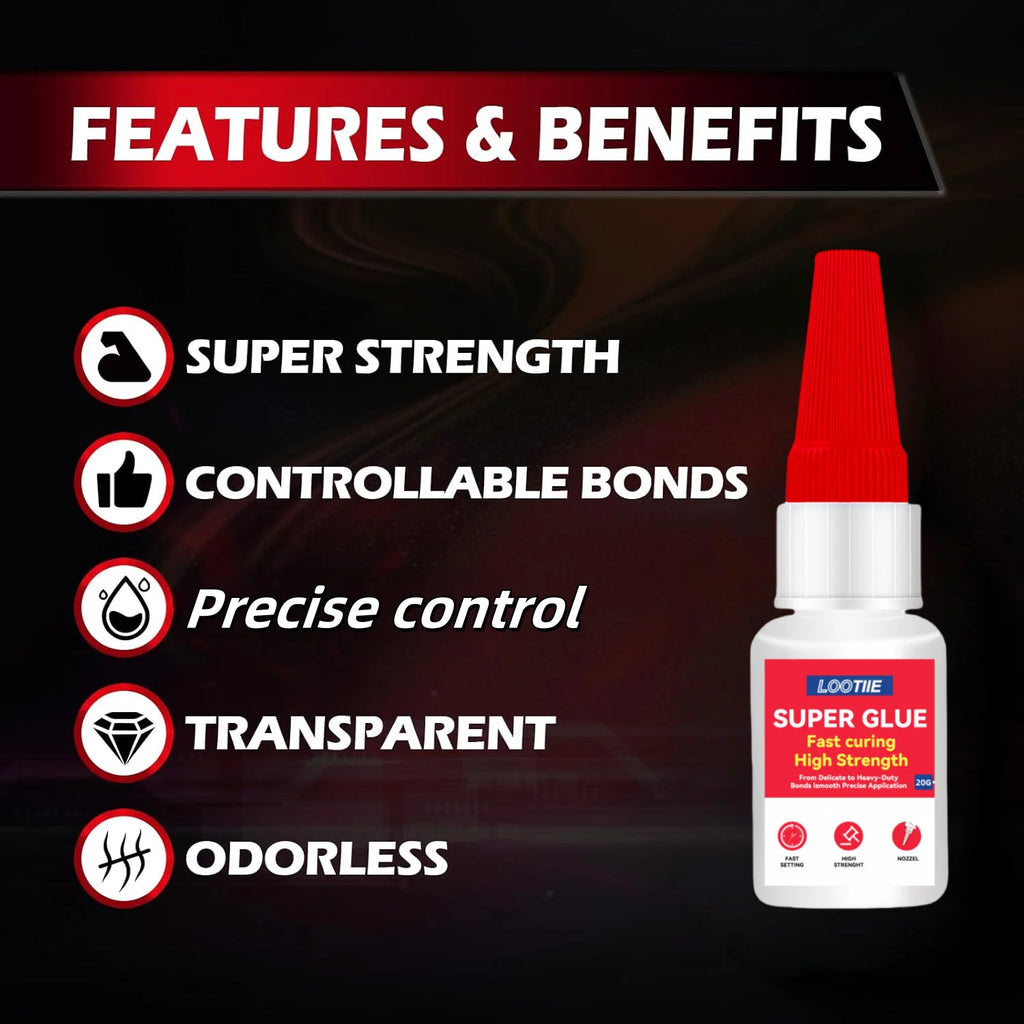 4pcs Super Fast Bonding Glue - 10s Quick Fix Adhesive for Plastic/Metal/Wood/Ceramic/Glass, Multi-Purpose Repair Glue (20g)