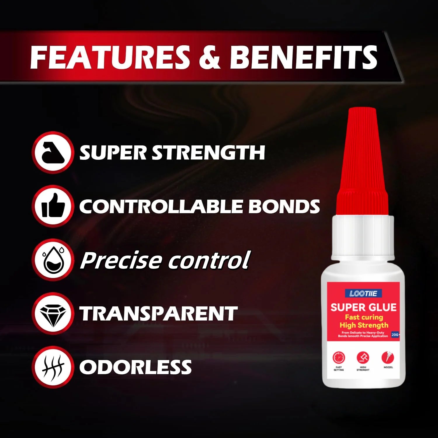 4pcs Super Fast Bonding Glue - 10s Quick Fix Adhesive for Plastic/Metal/Wood/Ceramic/Glass, Multi-Purpose Repair Glue (20g)