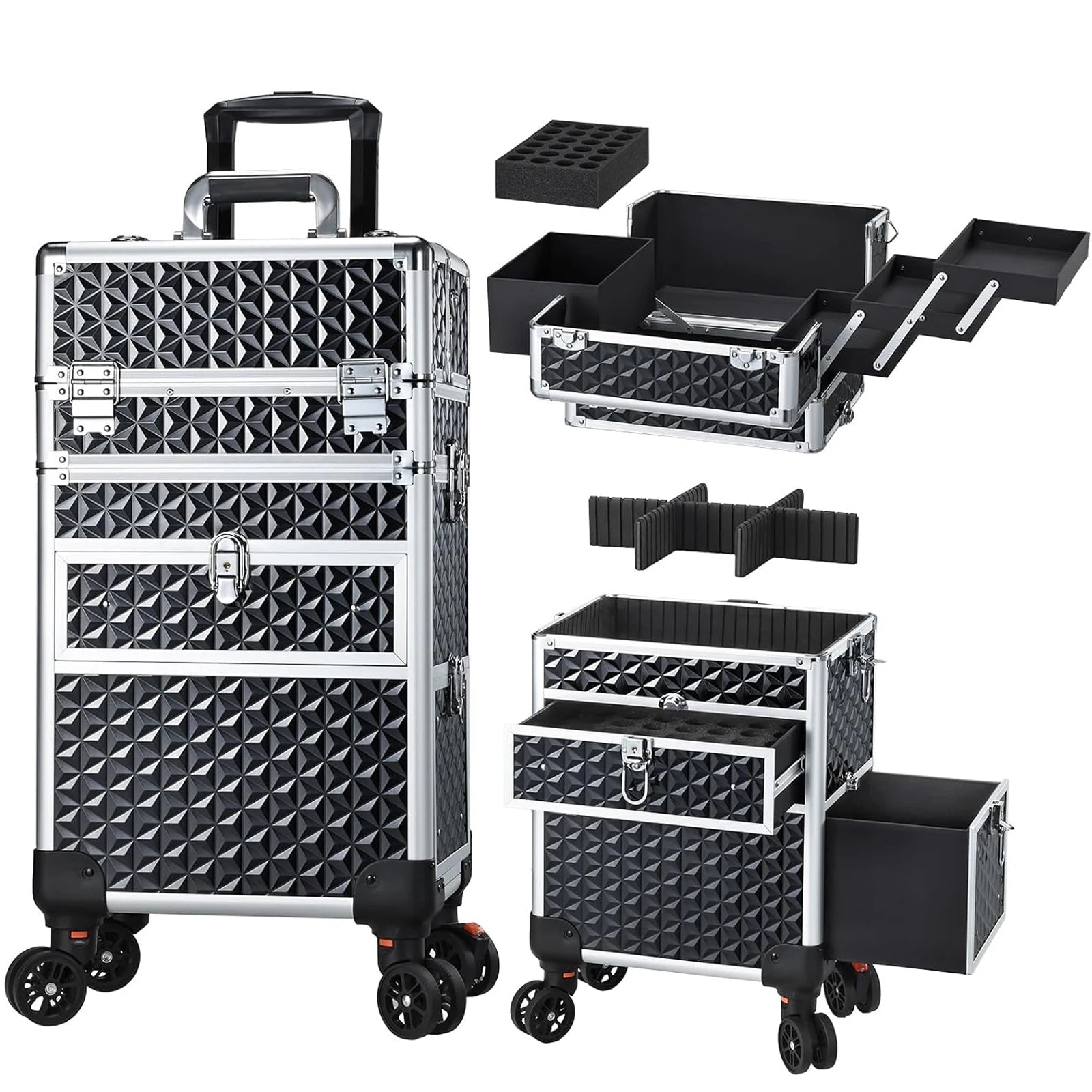 Rolling Makeup Case with Wheels Drawers Large Professional Cosmetology Trolley Case Lockable Travel Cosmetic Storage Train Cases