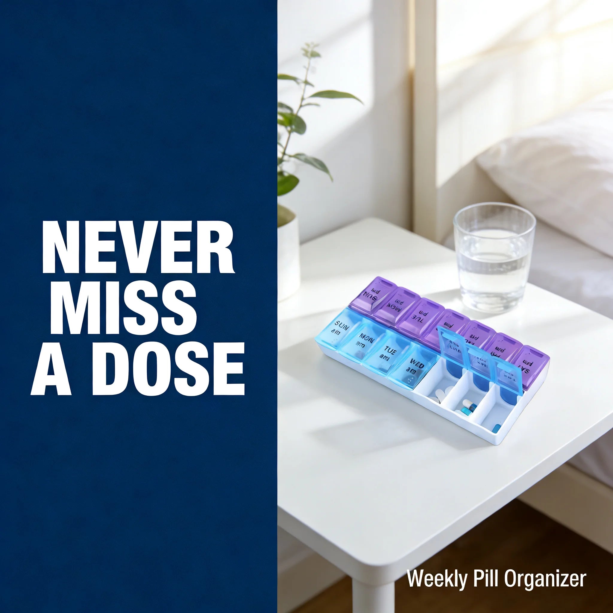 Daily Pill Reminder Box 7 Slots - Portable Sealed Moisture-Proof for Office Workers Travel Medication pillbox