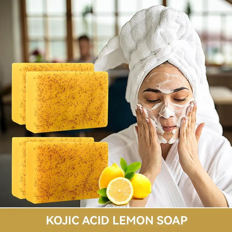 Lemon Turmeric Kojic Soap,Natural Handmade Soapes,Turmeric Soap Bar for Face and Body, Smooth Skin Tumeric Soaps,Deep Cleansing Soaps for Men & Women