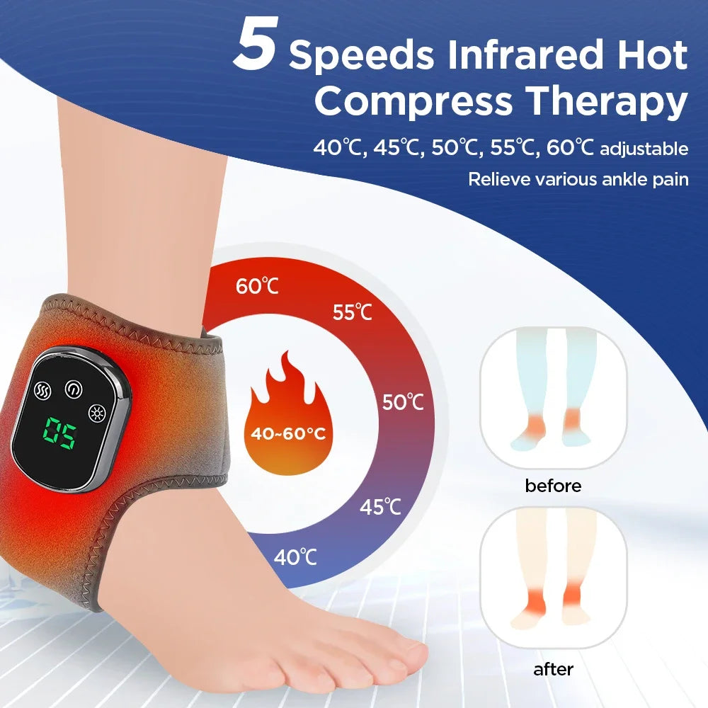 Electric Foot Hand Massager 5-Level Far-Infrared Hot Compress Vibrate Heat Ankles Wrist Guard Bracket Joint Portable Relax Timer