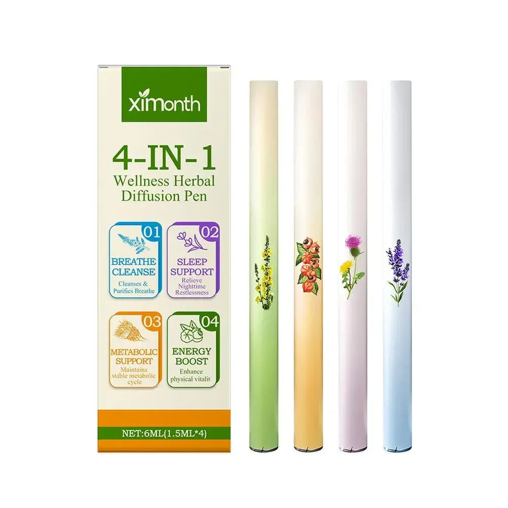 4 In 1 Air Freshening Pen: Relaxing The Senses Clear Pen Diffuser Lung-Cleansing Aromatherapy Refreshing Breathing Invigora M6P4