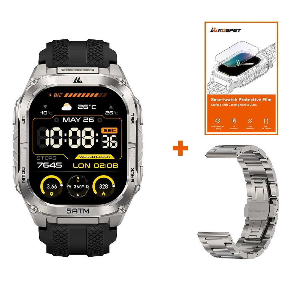 KOSPET TANK M4C Rugged Smartwatch for Men Military-Grade GPS Watch with Flashlight 5ATM Waterproof Health & Fitness Tracker