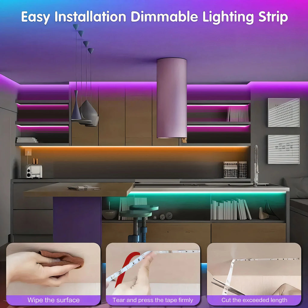 100FT Bluetooth LED Strip Lights, RGB Color Changing Led Strip Lighting with 24-Key Remote and  APP Control, Music Sync Lights