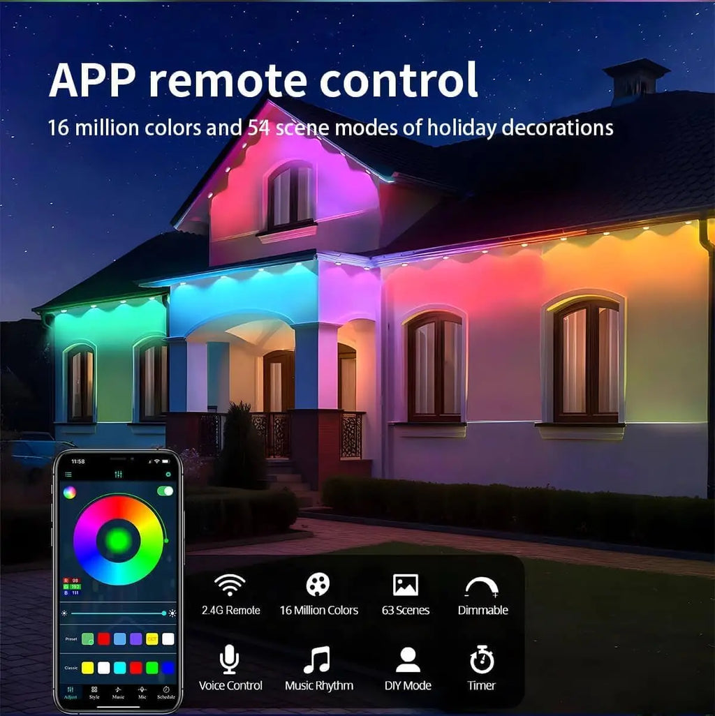 300FT 180LED Permanent Eaves LED Lights Outdoor Waterproof RGB String Lights DIY Scene Christmas Birthday Holiday Party Lighting