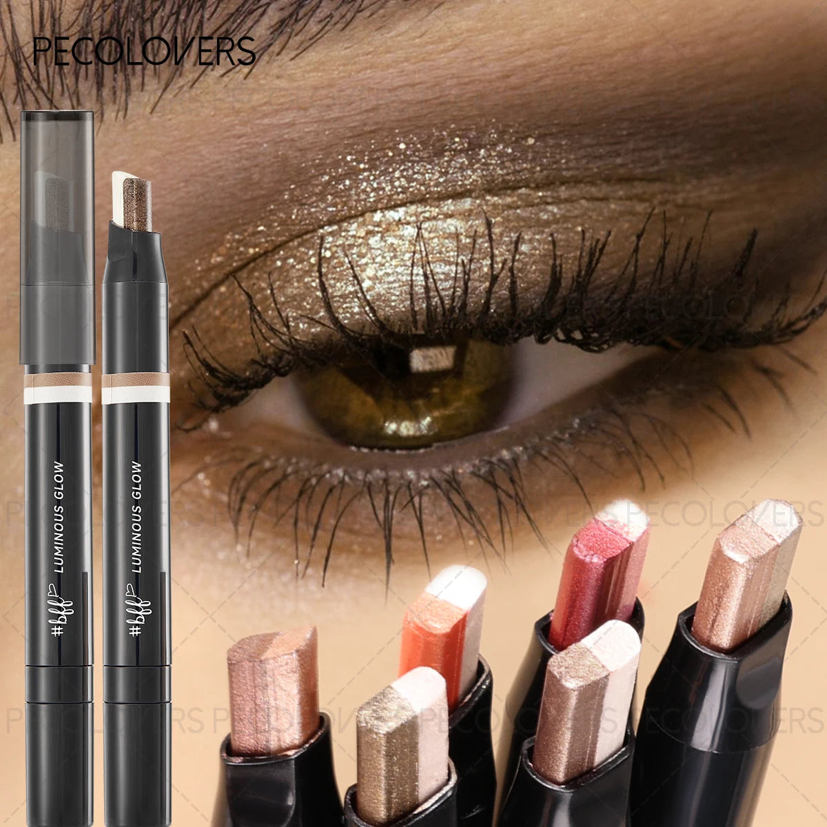 1PC Glitter Double Color Eyeshadow Stick Metallic Gradient Waterproof Two Tone Long Lasting Shimmer Shadow Pen 2 in 1 Eye Makeup