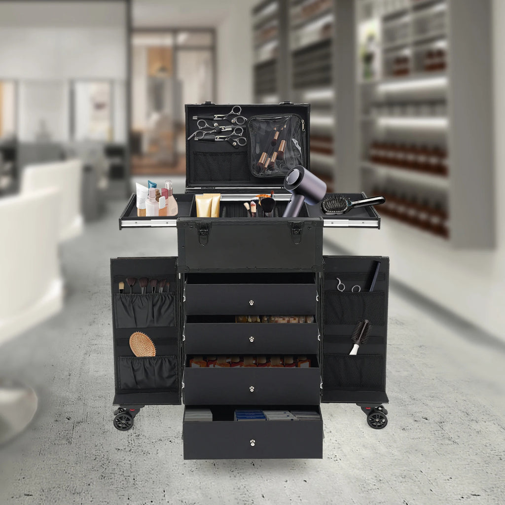 31.15inch Professional Rolling Makeup Case 4 Drawers Pro Makeup Artist Cosmetic Train Case Makeup Organizer Travel Case