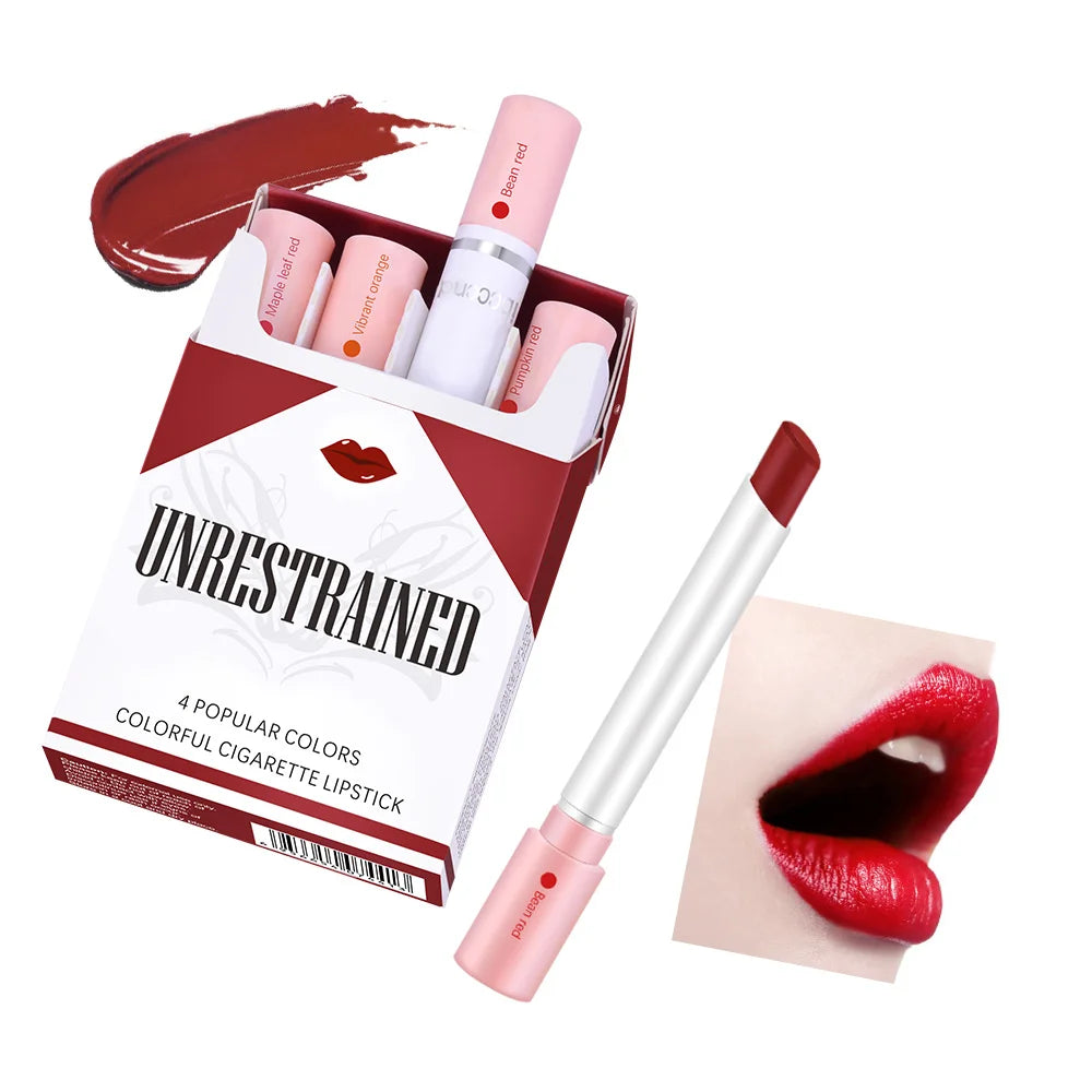 4 Colors Cigarette Shaped Lip Gloss Set Matte Velvet High Pigment Waterproof Long Lasting Non Transfer Portable Mini Lip Makeup Cosmetic