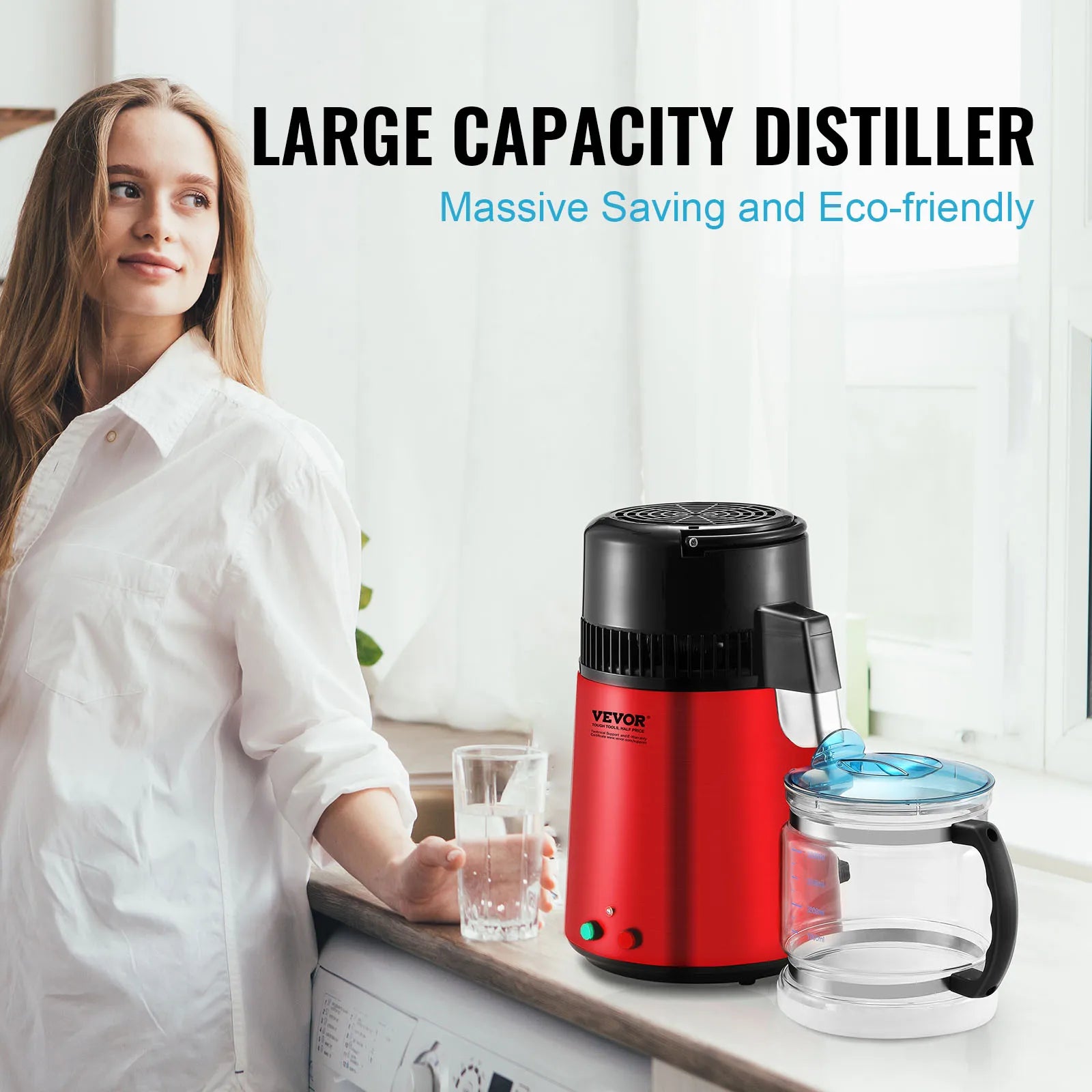 SucceBuy Water Distiller 4L 1.05 Gallon Pure Water Purifier Filter For Home Countertop750W Distilled Water Maker Stainless Steel
