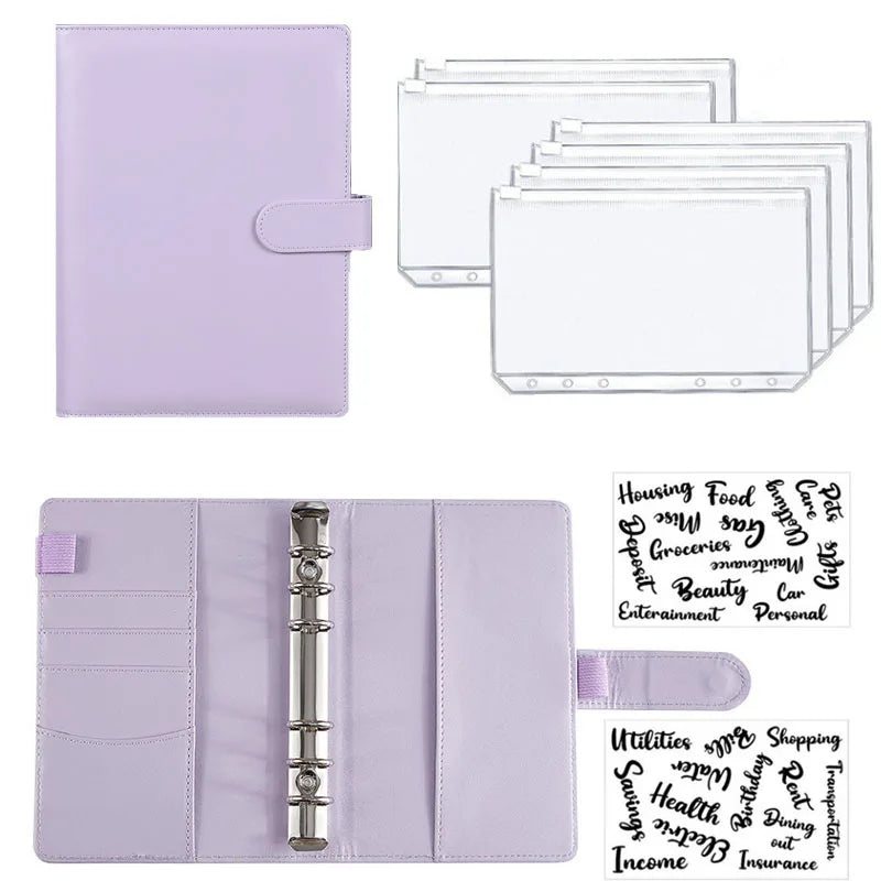 A6 PU Leather Budget Binder Notebook Cash Envelopes System Set With Binder Pockets for Money Budget Saving Bill Organizer