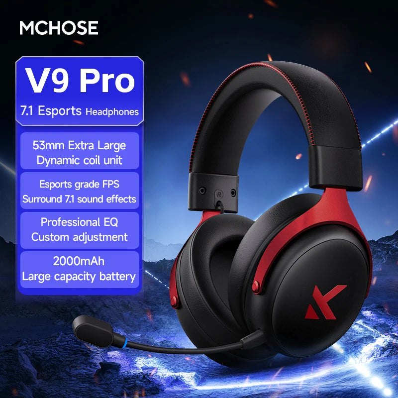MCHOSE V9 Pro Wireless Gaming Headset 7.1Surround Sound Headphones Noise Canceling Mic Low Latency Lightweight for PS5 PC SWITCH