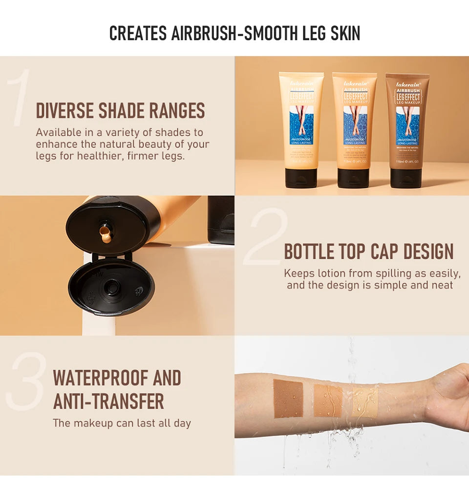 3colors Leg Makeup Moisturizing Liquid Body Foundation Fake Tan Cream Tanning Body Waterproof Long-lasting Lotion Even Skin Tone