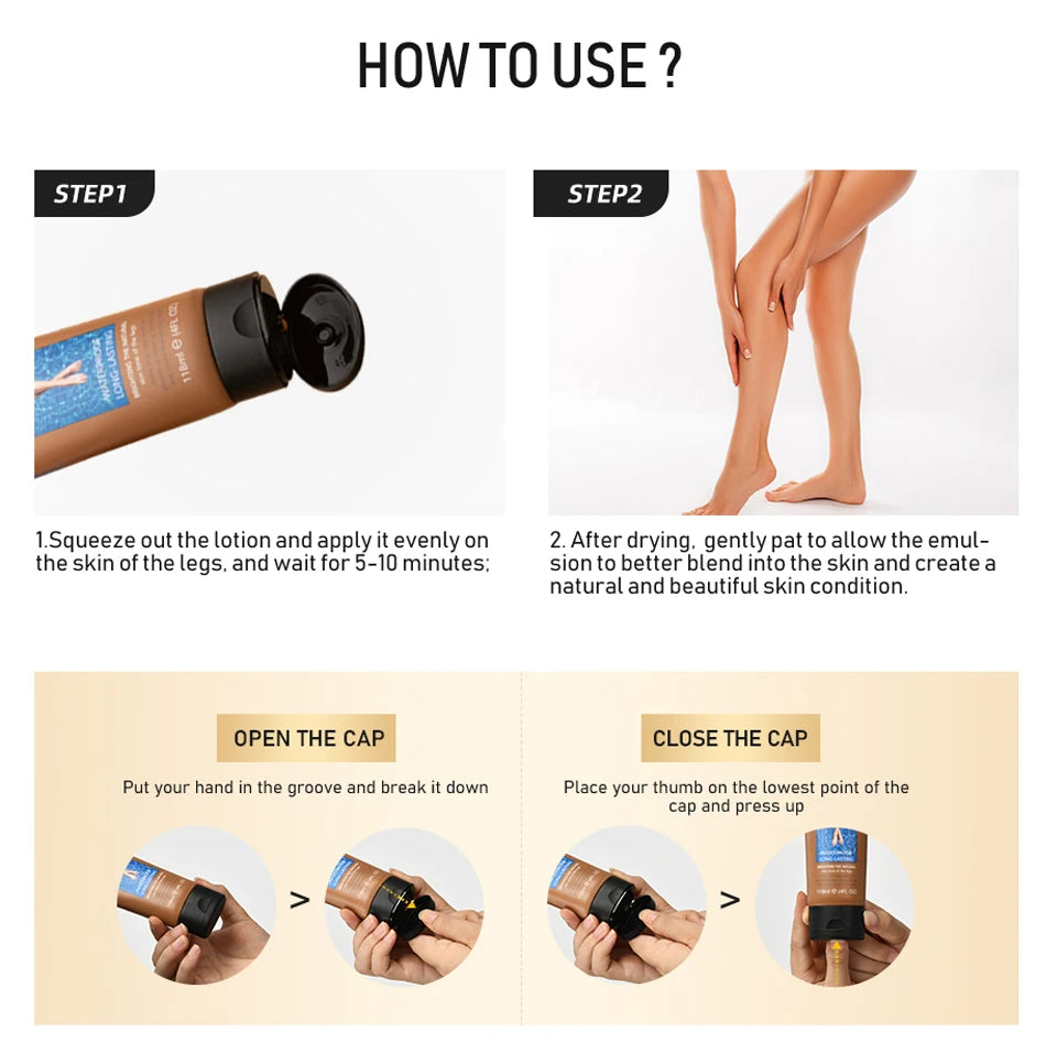 3colors Leg Makeup Moisturizing Liquid Body Foundation Fake Tan Cream Tanning Body Waterproof Long-lasting Lotion Even Skin Tone
