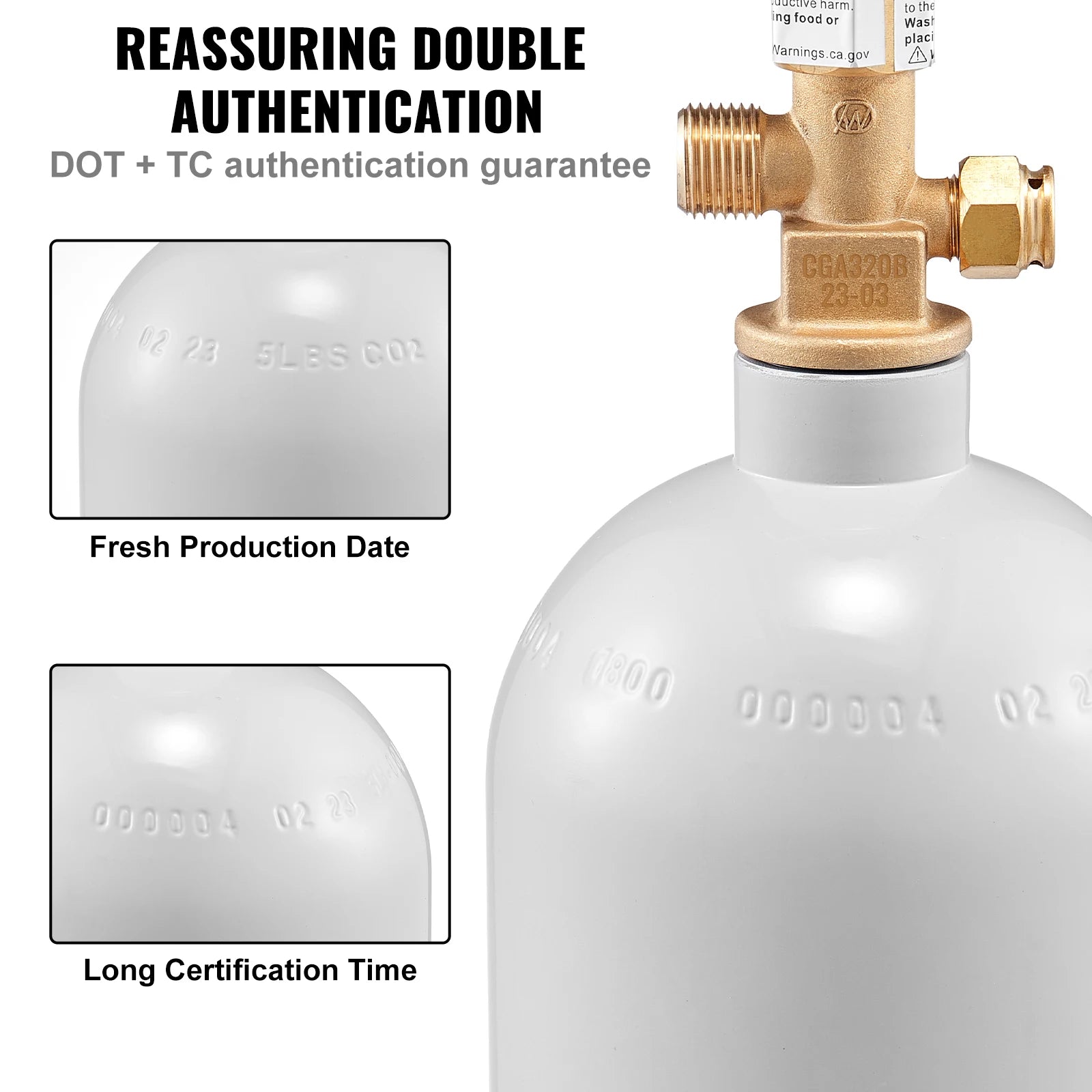 SucceBuy 5 Lbs CO2 Tank Aluminum Gas Cylinder Brand New CO2 Cylinder with Gray Spray Coating CO2 Tank with CGA320 Valve