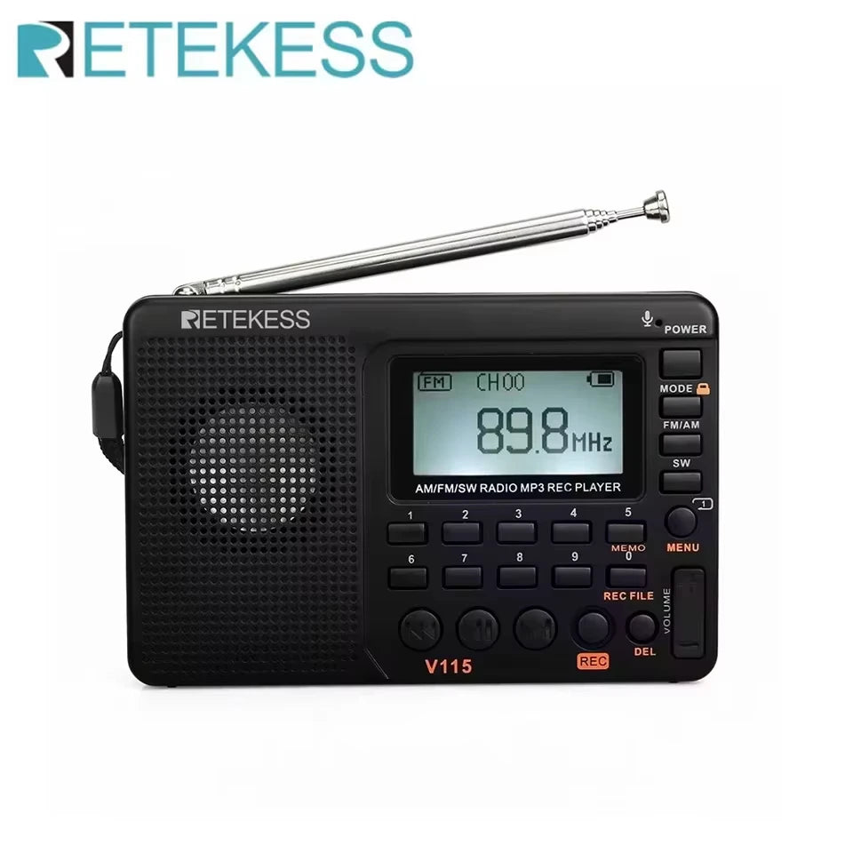 RETEKESS V115 Portable Radio Rechargeable AM FM SW Radio Multifunctional Radio Long Distance Receiver Clear Sound for Camp Gift