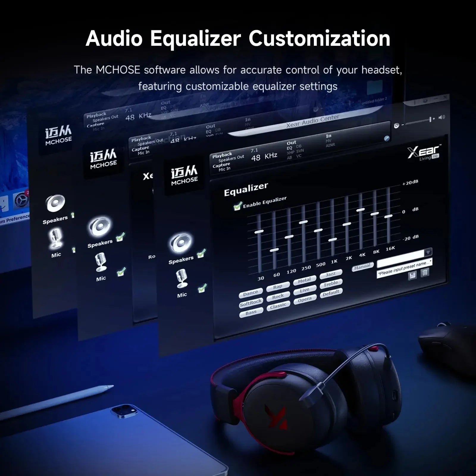 MCHOSE V9 Pro Wireless Gaming Headset 7.1Surround Sound Headphones Noise Canceling Mic Low Latency Lightweight for PS5 PC SWITCH