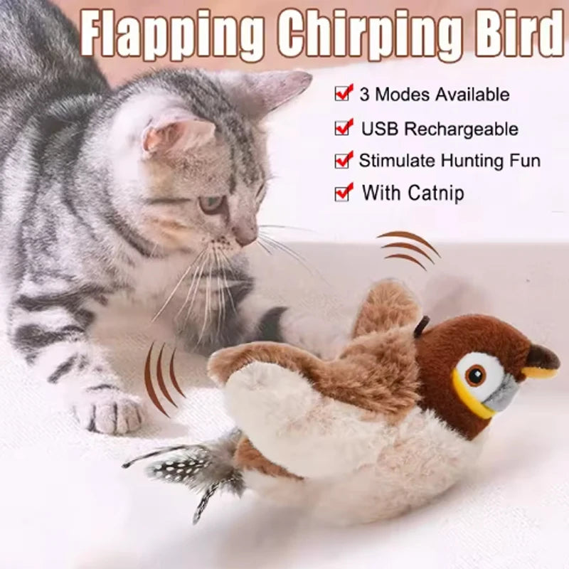 Pet Plush Toy Bite Resistant Flapping Bird Simulated Sparrow Cat Self Entertainment Toy