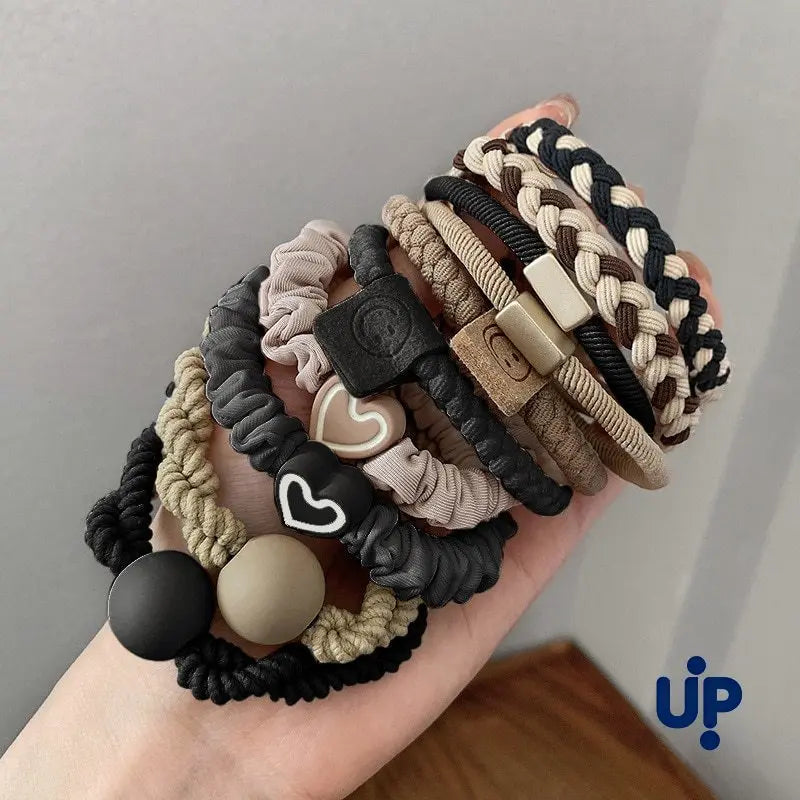 10PCS Headband Leather Band Female High Ponytail Holster Hair Accessories Simple High Elasticity Durable Rubber Band Hair Circle
