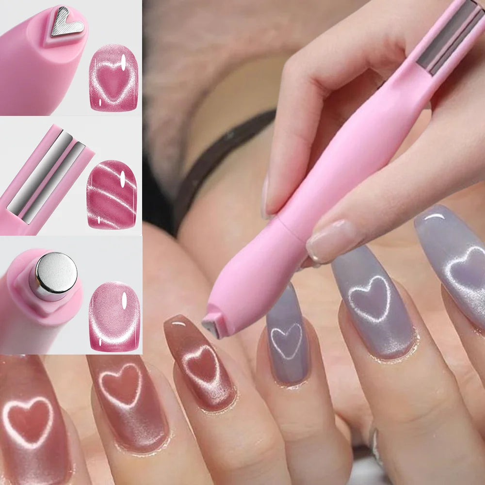 Multi Shape 3 In 1 Cat Eye Magnet Pen Heart Moon Snake French Double Line 1Pc For Magnetic Gel Professional Salon DIY Nail Art Supply