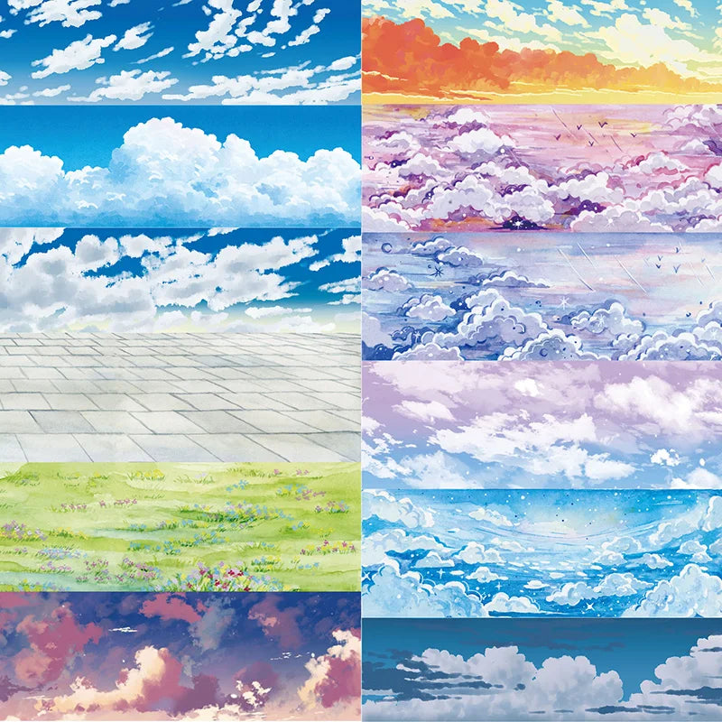 OKMT 12-Design Sky, Grass, Floor Scene Washi PET Planner Tape – Nature Landscape DIY Stickers for Journaling, Planning