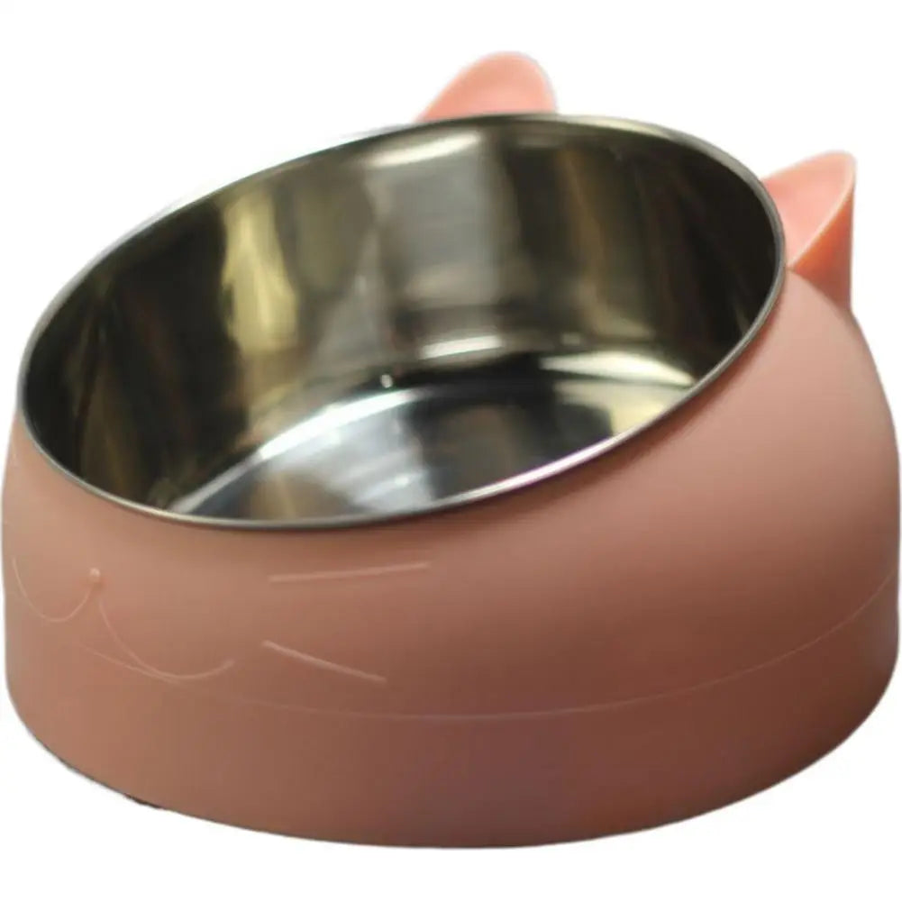 Eco-Friendly1PC Stainless Steel Cat Bowl, 15° Inclined Pet Food Dish with Non-Slip Base, Anti-Choke Feeder for Cats/Kittens/Dogs