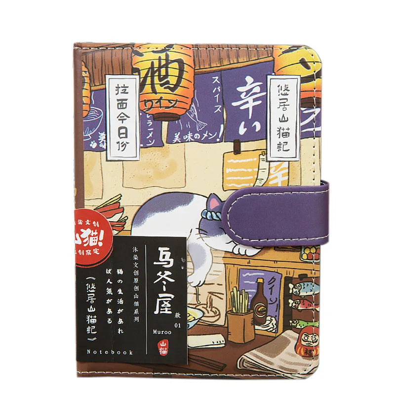 Leisurely Lynx Journal Hot Gold PU Magnetic Buckle Notebook Japanese Creative Style Cat Diary notebook