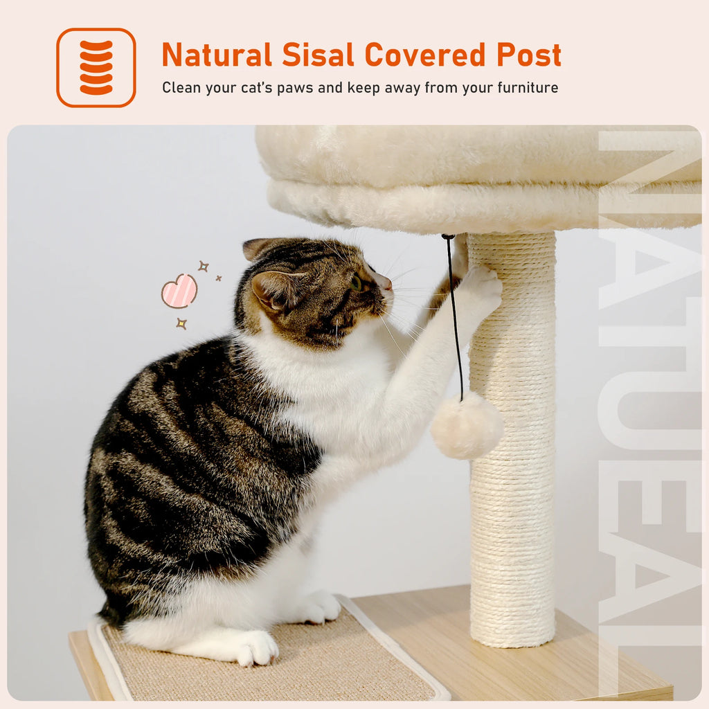 Modern Cat Tree for Indoor Cats Multi-Level Wood Cat Tower with Cozy Condo Hammock Sisal Scratching Posts Kitten House Cat Toys