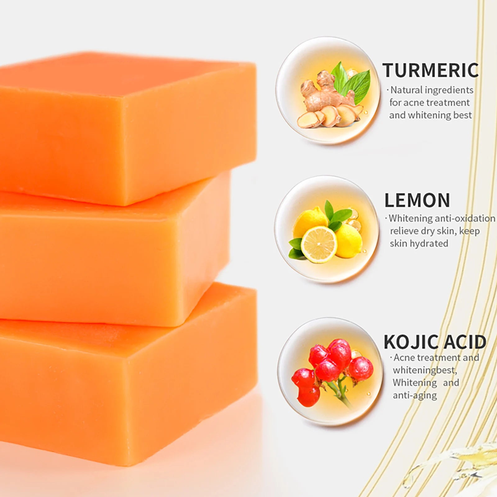 LKIAE Organic Turmeric Soap, Handmade, Whitening, for All Skin Types, Remove Black Spots, Melanin, Acne, For Face, Body, 200g