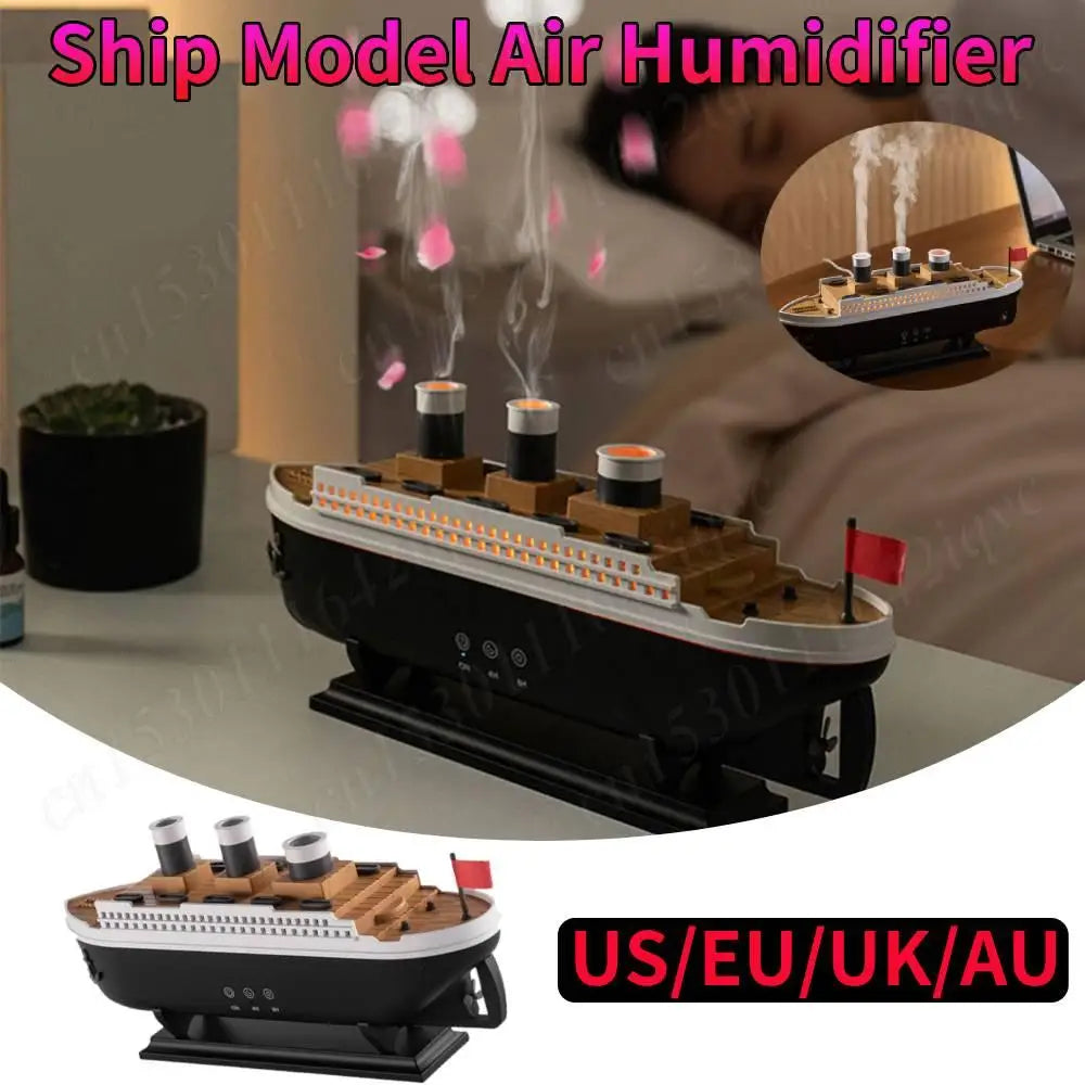 Retro Ship Air Humidifier 250ml Ocean Liner Essential Oil Diffuser Aromatherapy Diffuser Auto Shut-Off Night Light for Home Room