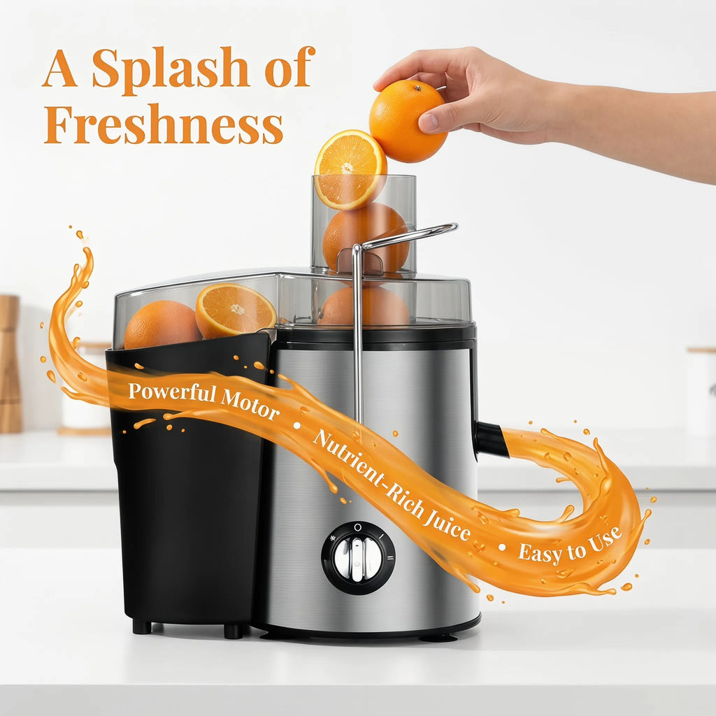 Juicer, 800 Watt Centrifugal Juicer with Wide Mouth 3" Fruit & Vegetable Feed Chute, Easy to Clean, Stainless Steel (Silver)
