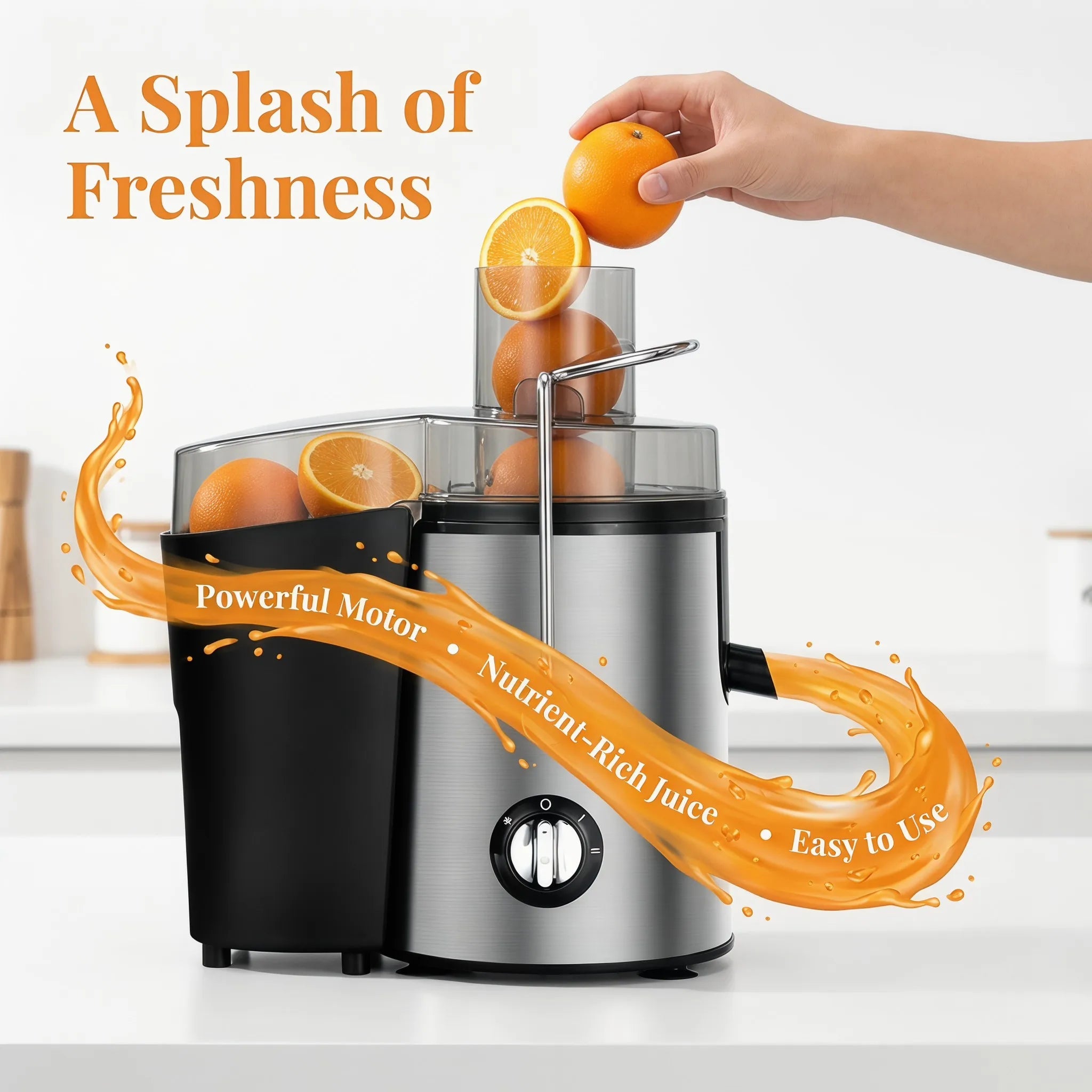 Juicer, 800 Watt Centrifugal Juicer with Wide Mouth 3" Fruit & Vegetable Feed Chute, Easy to Clean, Stainless Steel (Silver)