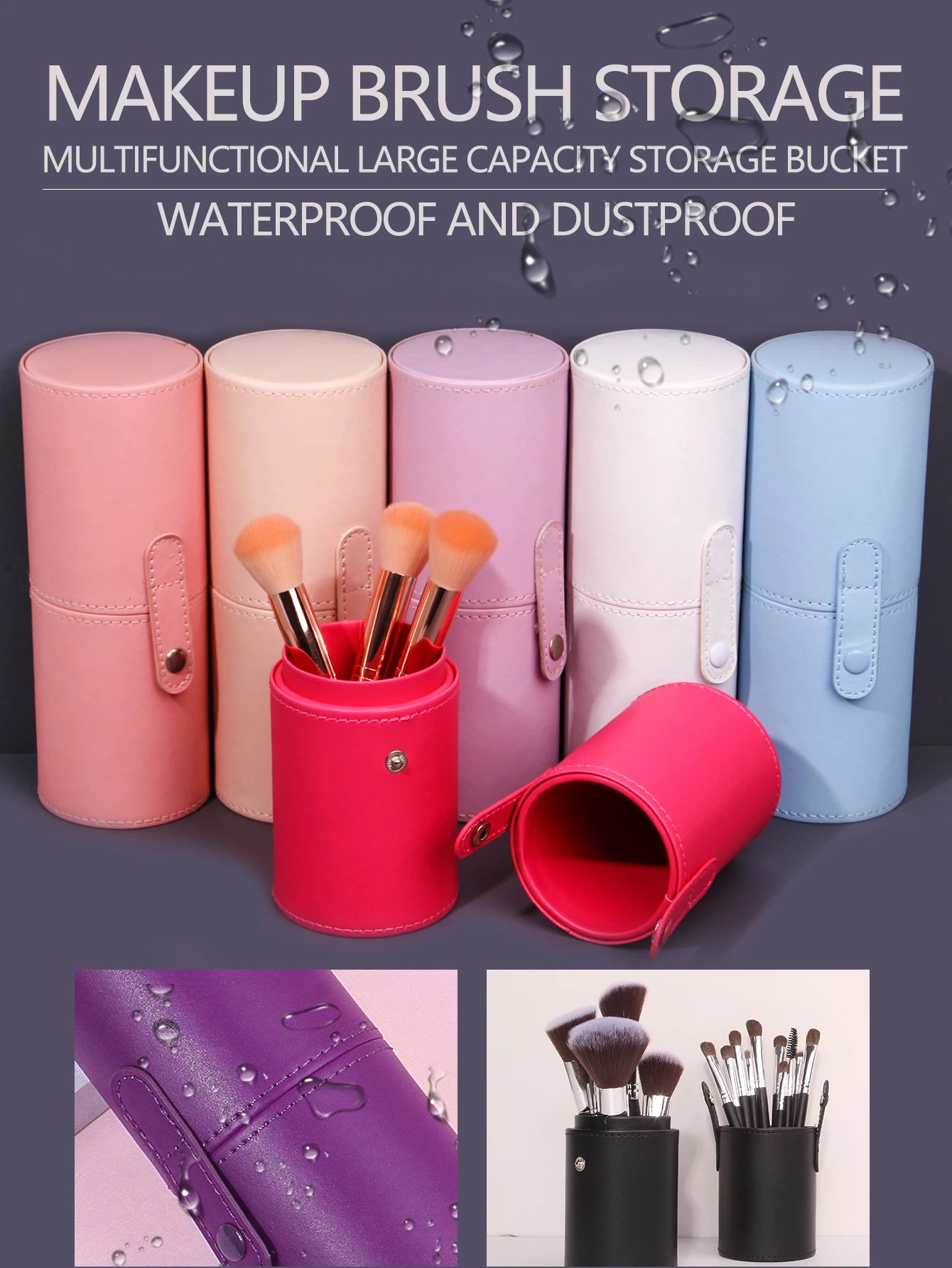 Portable Multi-Color Makeup Brush Bucket Storage Container Dustproof Brush Bucket with Lid Desktop Storage Pen Holder