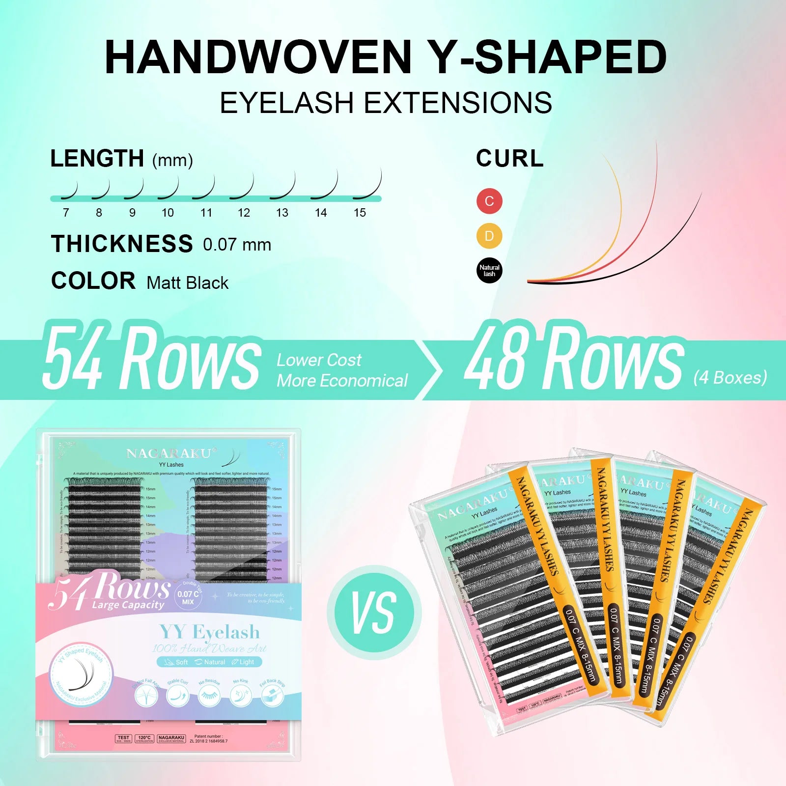 NAGARAKU 54 Rows 6480 Fans Mix 7-15mm C/D YY Eyelash Extensions High Capacity Handwoven Y Shaped Mesh Technology Wispy Cluster