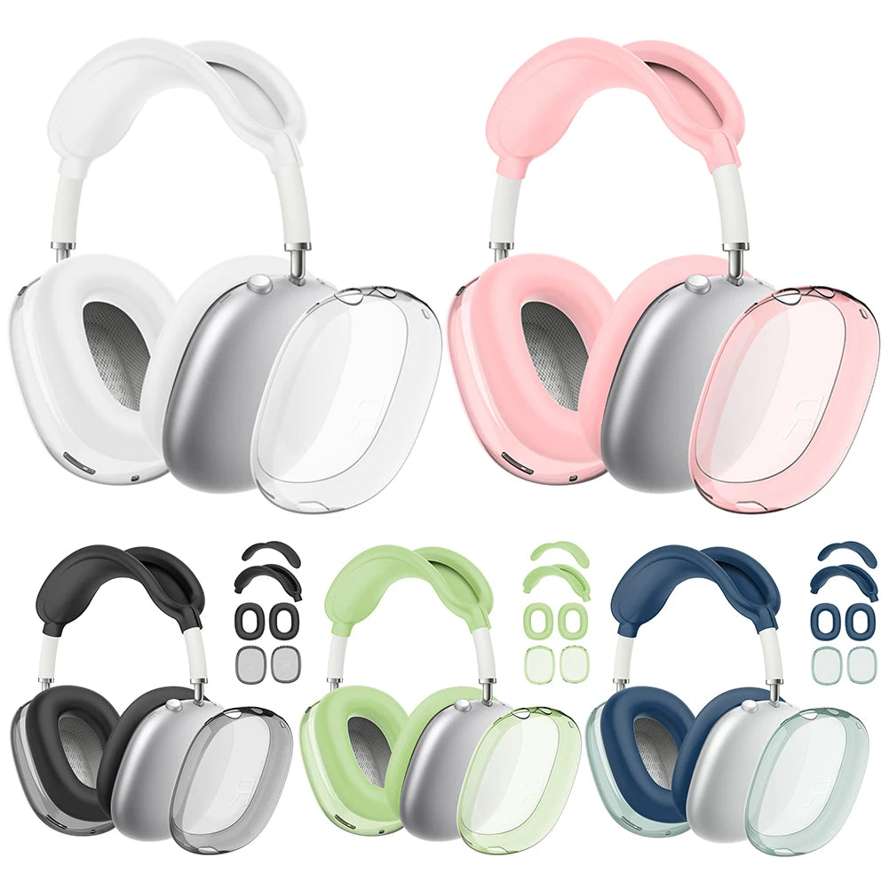 4 in 1 Silicone + TPU Clear Cover Case Shockproof Ear Pad Ear Cups Headband Cover Anti-Scratch Protective Sleeve for AirPods Max