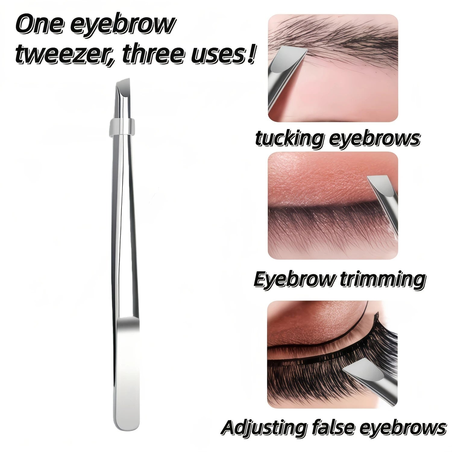 Stainless Steel Precision Tweezers Multi Functional Slant Tip Tool for Eyebrow Beard Facial Hair Removal Unisex Daily Grooming Accessory