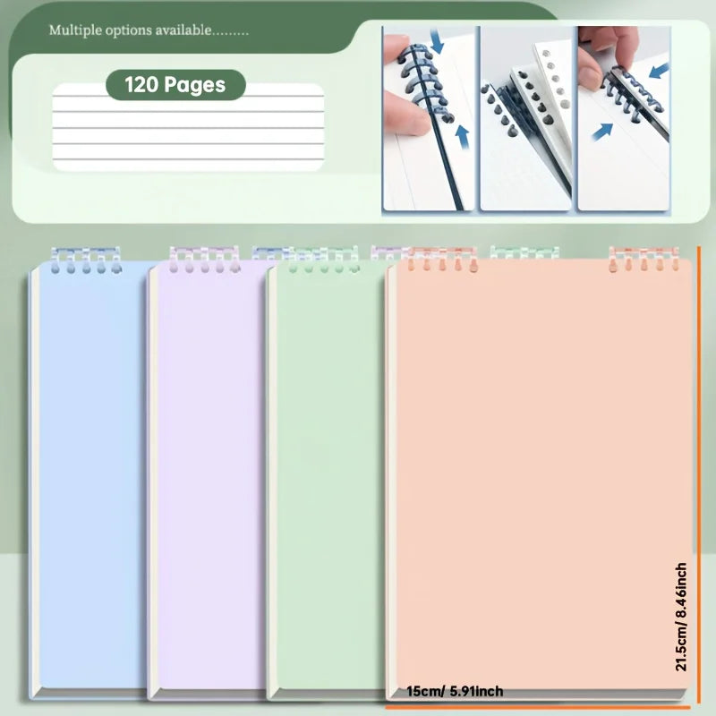 A Notebook with 60/120 Sheets,featuring Perforated Pages and A Horizontal Layout,Detachable and Not Too Uncomfortable To Handle