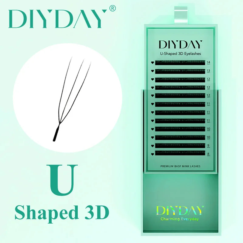 DIYDAY U-shaped 6D Eyelash Extension U-6D W Shape Bloom Dense Faux Lashes U-3D U-4D U-5D Natural Wispy False Mink Eyelashes