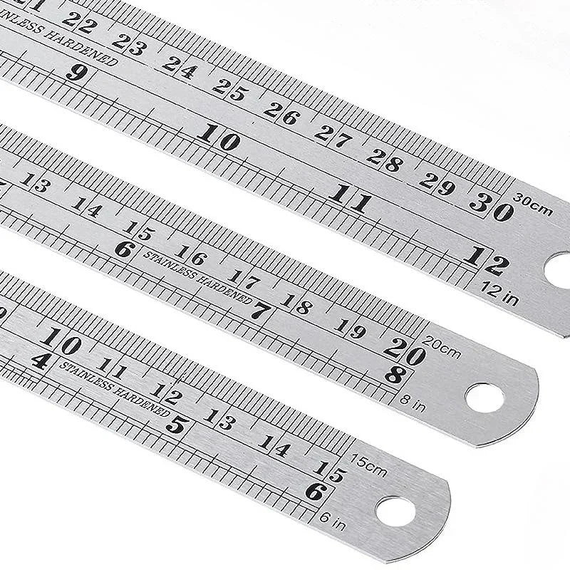 High Precision Stainless Steel Ruler Set 6 8 12 16 20 Inch Double-Sided Metal Measuring Tools for Office and Drawing