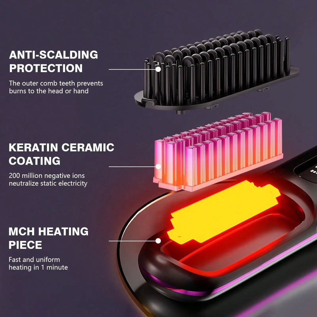 Women's Wireless Portable Hair Straightener, USB Rechargeable Negative Ion Hot Air Straightening Brush, Effectively Smooths Frizz, Makes Hair Shiny And Soft, Anti-Scald Design, 3 Temperature Settings, 30 Seconds Fast Heating,