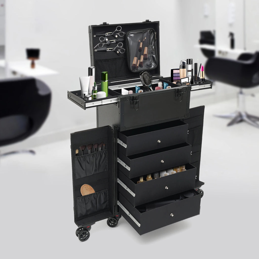 31.15inch Professional Rolling Makeup Case 4 Drawers Pro Makeup Artist Cosmetic Train Case Makeup Organizer Travel Case