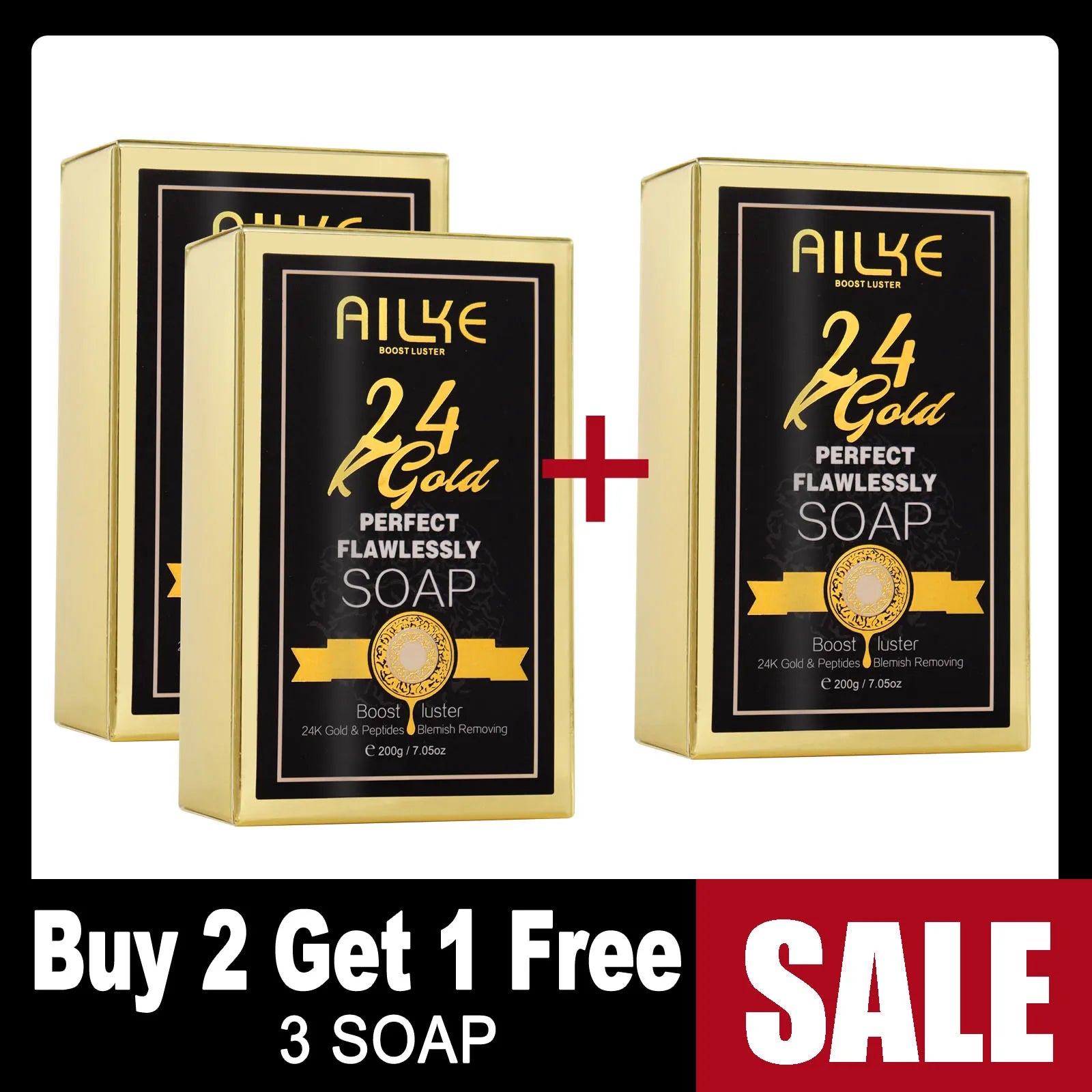 AILKE 24K Gold Foil Whitening Soap, Brightening, Even Skin Tone, Improve Skin Elasticity, Deeply Cleaning, Remove Spots, 200g