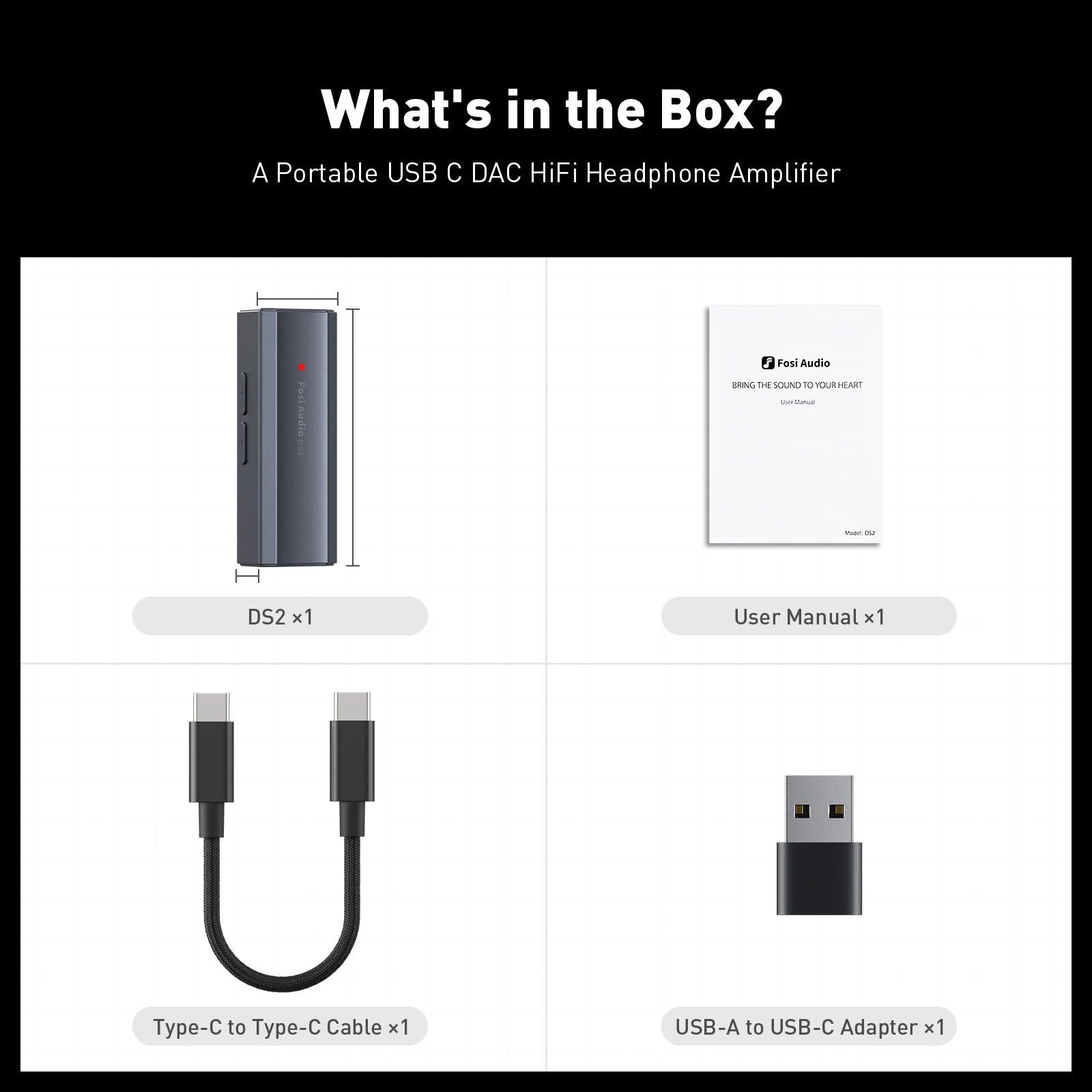 Fosi Audio DS2 Mini Audio USB DAC Dongle Headphone Amplifier DSD Decoder Amp Support 32bit/384kHz with 3.5MM & 4.4MM Balanced