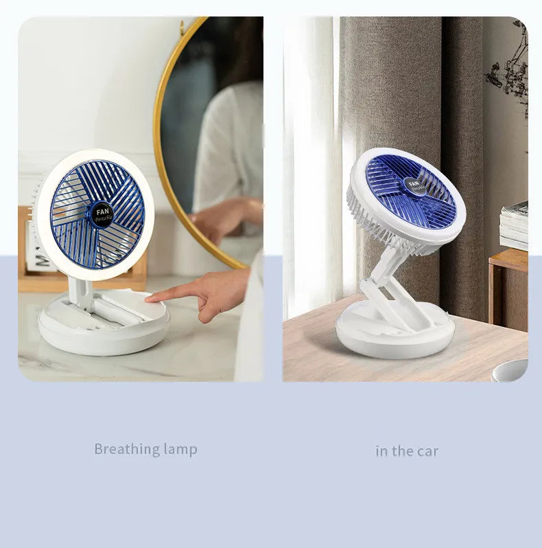 USB Charging Foldable Table Fan Wall Mounted Hanging Ceiling Fan with LED Light 4 Speed Adjustable For Home Room Air Cooler Fan