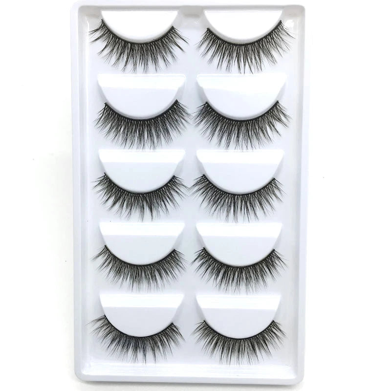 New 5Pairs Handmade 3d Mink Lashes Short False Eyelashes Cross Messy Dense Natural Eye Lashes Stage Makeup False Eyelashes E08