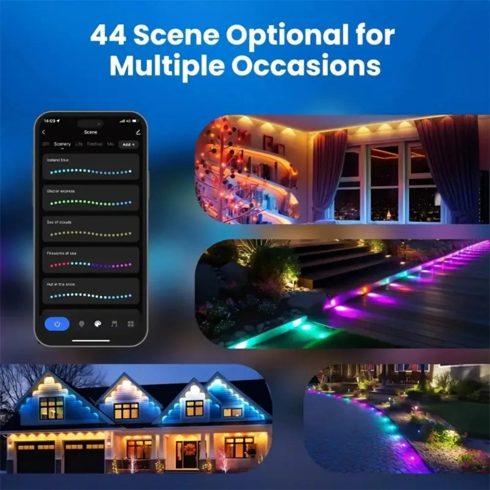 300ft Smart Eave Lights 180LEDS Permanent Outdoor Lights LED String Lights App Remote Waterproof for House Festival Daily Decor