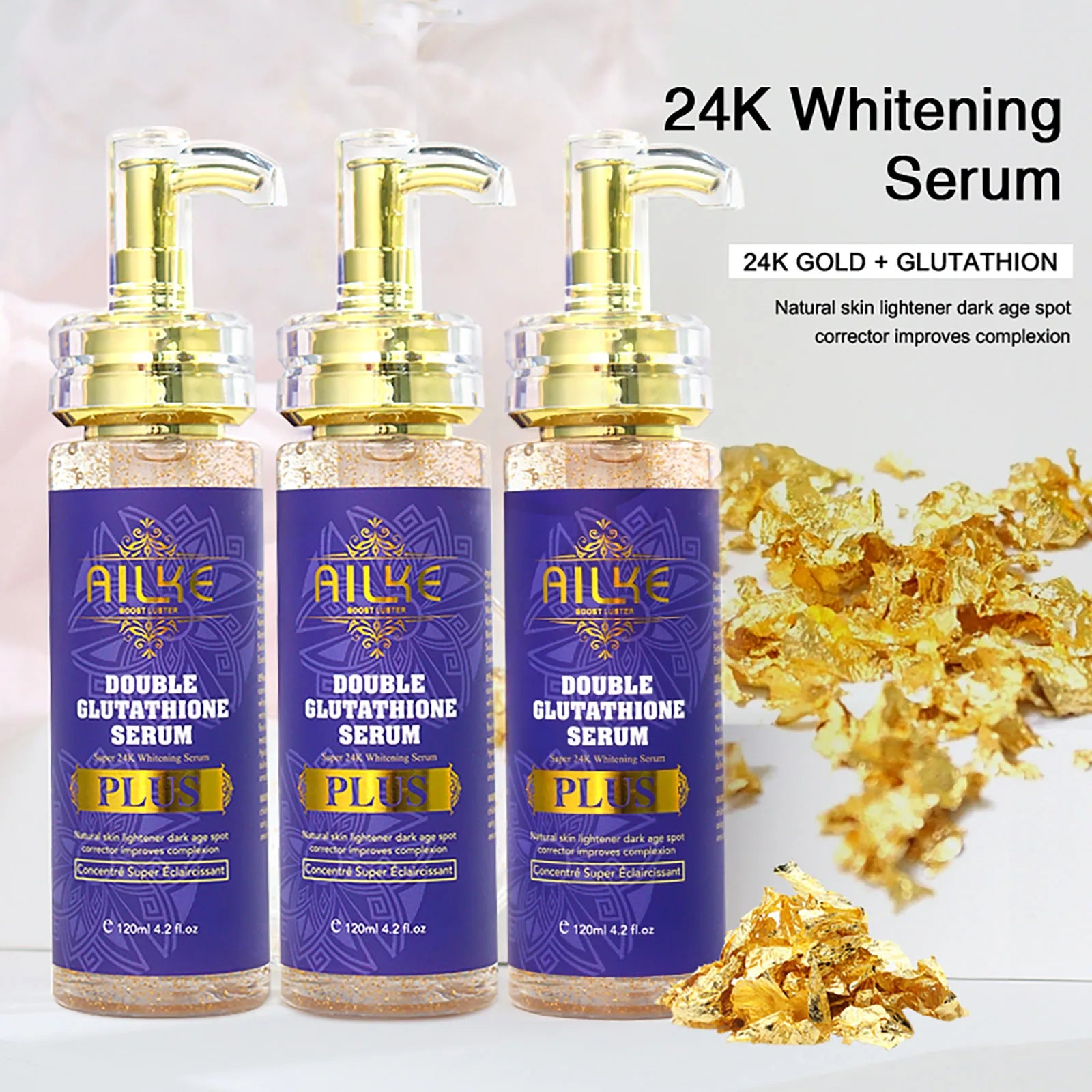 AILKE Double Glutathione PLUS Whitening Skin Care Set, Moisturizing, Reduce Dark Spots, Freckles, Melasma, Hyperpigmentation